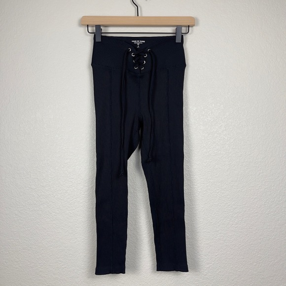 YEAR OF OURS Ribbed Football Legging Black Lace Up High‎ Waist Full Length Small - Picture 4 of 12